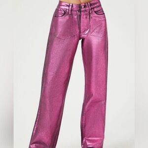 Metallic Straight-Leg Jeans